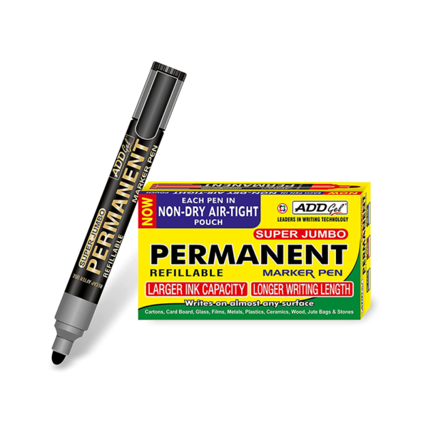 ADD Gel Permanent Marker Set of 10 Markers Pens (BLACK)